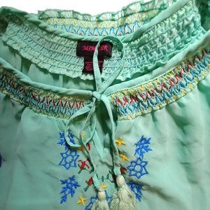 Mimmer - Turquoise Aqua Boho Peasant Blouse Top